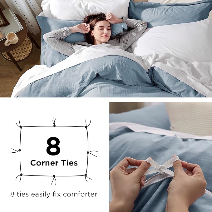 Bedsure Mineral Blue California King Duvet Cover - Prewashed Cotton-Like Polyester Extra Soft Bedding Set, Includes 1 Cal King Duvet Cover 104''x98'' with Zipper Closure & 2 Pillow Shams, No Comforter
