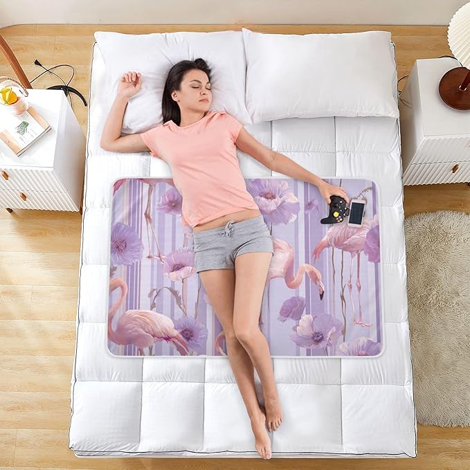 Waterproof Bed Pad Reusable Changing Pad Toddler Mattress Protector Large Pee Pad Baby Diaper Pad Soft Washable Liner Purple Flamingo Flower