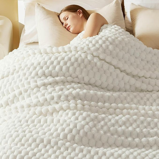 Bedsure GentleSoft Blankets Queen Size for Bed - 350GSM Super Soft Cozy Blanket for Women Men Girls as Gifts, Large Fuzzy Fleece Throw for Bedroom Home Decor, Off White, 90x90 Inches