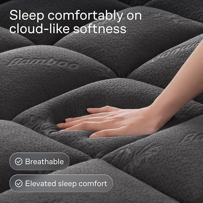 Ultra Soft Queen Size Mattress Topper - Viscose Made from Bamboo Pillow Top Mattress Pad for Back Pain Relief - Naturally Cooling for Hot Sleepers, Dark Gray