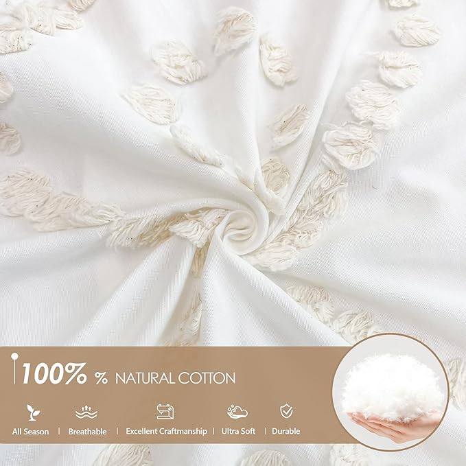 Style Quarters 2pcs Twin Duvet Cover Set Creamy Boho Tufted Duvet Cover Set Polycotton Bedding Set for Dormitory with Clipped Jacquard Stripe Twin Size Comforter Cover Sets