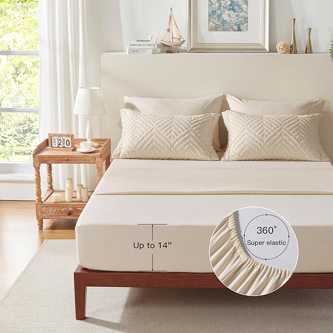 Zzlpp King Size Comforter Set 7 Pieces, Beige Tufted Bed in a Bag with Comforter and Sheets, All Season Boho Bedding Sets with 1 Comforter, 2 Pillow Shams, 2 Pillowcases, 1 Flat Sheet, 1 Fitted Sheet