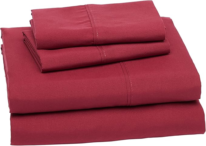 Amazon Basics Lightweight,Breathable Super Soft Easy Care Microfiber 4 Piece Bed Sheet Set with 14-Inch Deep Pockets,Full,Burgundy,Solid,(Pack of 4)