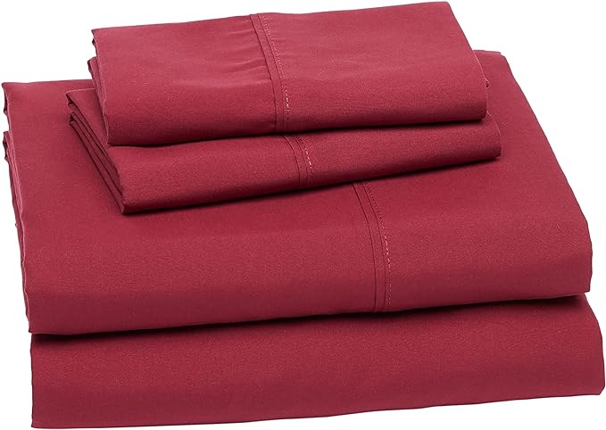 Amazon Basics Lightweight Super Soft Easy Care Breathable Brushed Microfiber 4-Piece Bed Sheet Set with 14-Inch Deep Pockets,Wrinkle Resistant,Queen,Burgundy,Solid,(Pack of 4)