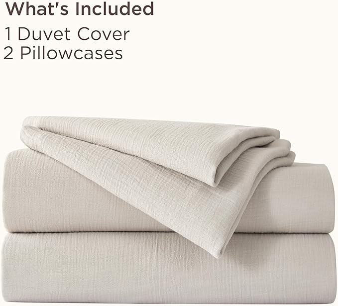 Bedsure Muslin Duvet Cover Queen Size - Cotton Blend Rayon Derived from Bamboo, Cooling Duvet Covet for Hot Sleepers - Ultra-Soft & Breathable Bedding Set for All Seasons(Linen, 90"x90")