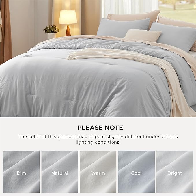 Bedsure King Comforter Set, Light Grey Soft Prewashed Bedding for All Seasons, 3 Pieces GentleSoft™ Bed Set, 1 Lightweight Comforter (104"x90") and 2 Pillowcases (20"x36")