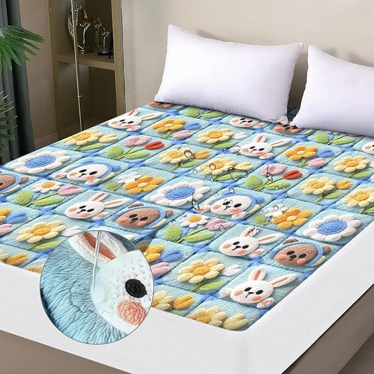 Waterproof Mattress Protector Queen, Fitted Sheet Style Breathable Mattress Cover with Deep Pocket Fits Up to 18'', Machine Washable Noiseless Bed Cover for Kids Adults Pets (Squares, 60'' X 80'')