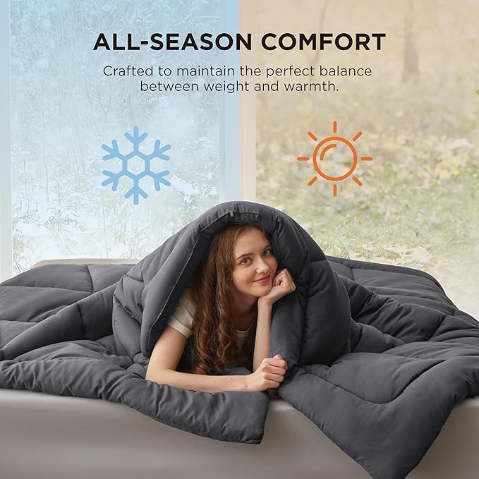 Bedsure Comforter Duvet Insert - Quilted Comforters Full Size, All Season Duvet, GentleSoft Down Alternative Bedding, with 8 Tabs, Gifts for Women/Men, Grey, Full 86 x 82 Inches