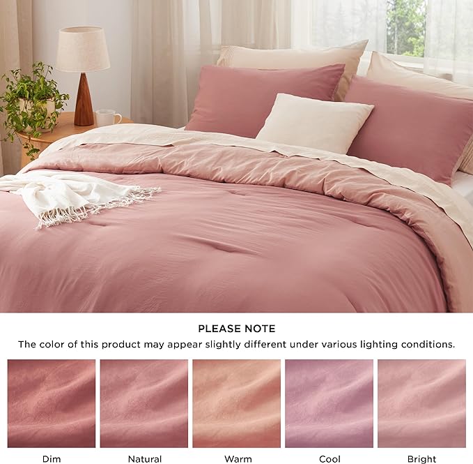 Bedsure Full Comforter Set, Pink Clay Soft Prewashed Bedding for All Seasons, 3 Pieces GentleSoft™ Bed Set, 1 Lightweight Comforter (82"x86") and 2 Pillowcases (20"x26")