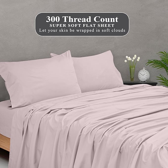 Royale Linens 300 Thread Count 100% Long Staple Combed Cotton Flat Sheet - Super Soft - Top Sheets - Full Flat Sheet Sold Separately - Breathable, Cool & Crisp Percale Sheets Only (Full, Lavender)