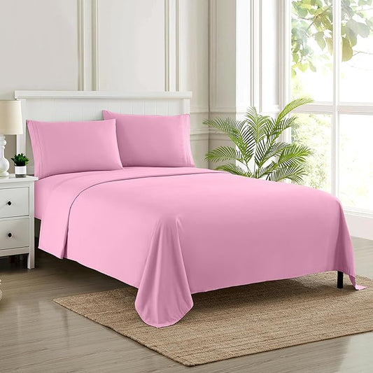 Twin Sheets - Breathable Luxury Sheets with Full Elastic & Secure Corner Straps Built In - 1800 Supreme Collection Extra Soft Deep Pocket Bedding Set, Sheet Set, Twin, Pink