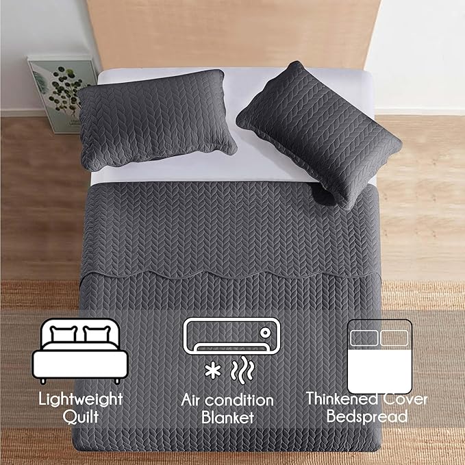 MOONLIGHT20015 Twin Quilt Bedding Set (68” x 86”) - Bulk Pack of 10 Wholesale for Hotels, Guest Bedroom & Airbnbs - Lightweight Microfiber Reversible Embossed Quilts Bedspreads (Charcoal)