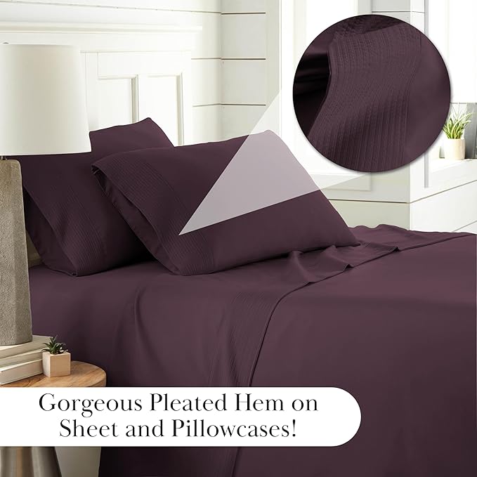 Southshore Fine Living, Inc. Split King Bed Sheets 5-Piece Set | 21" Extra Deep Pocket with 2 Pillowcases | Hotel Luxury Quality | Easy Care, Shrinkage Free Bedsheet | Microfiber Bedsheets | Purple