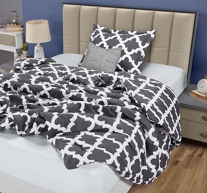 Printed Comforter Set (Grey, Twin) with 1 Pillow Sham - Luxurious Soft Brushed Microfiber - Goose Down Alternative Comforter by Utopia Bedding
