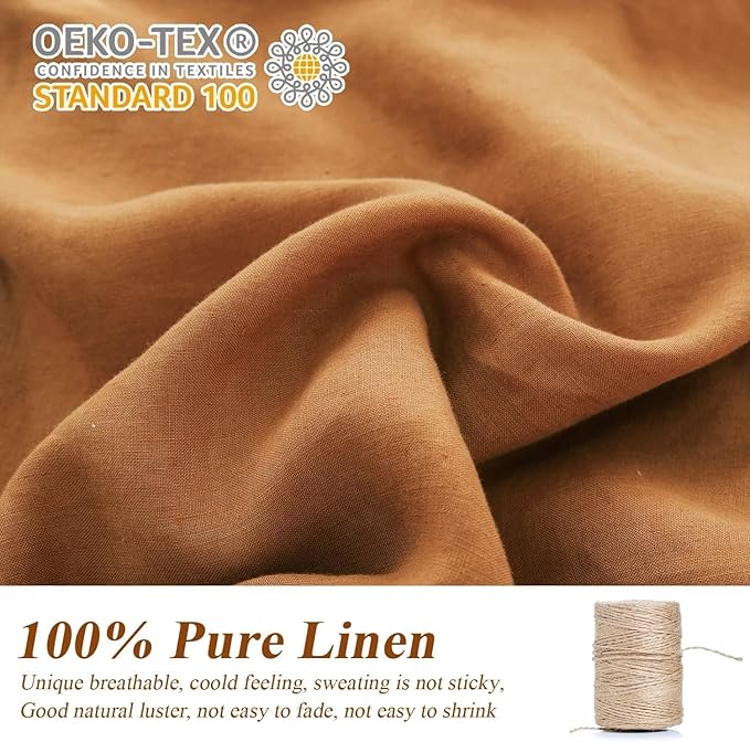 Simple&Opulence 100% Linen Duvet Cover Set, 3 PCS Natural French Flax Rust Duvet Cover Queen Size, Breathable Soft Comfy Linen Bedding Comforter Cover with 2 Pillowcases(Rust, 88"x92")
