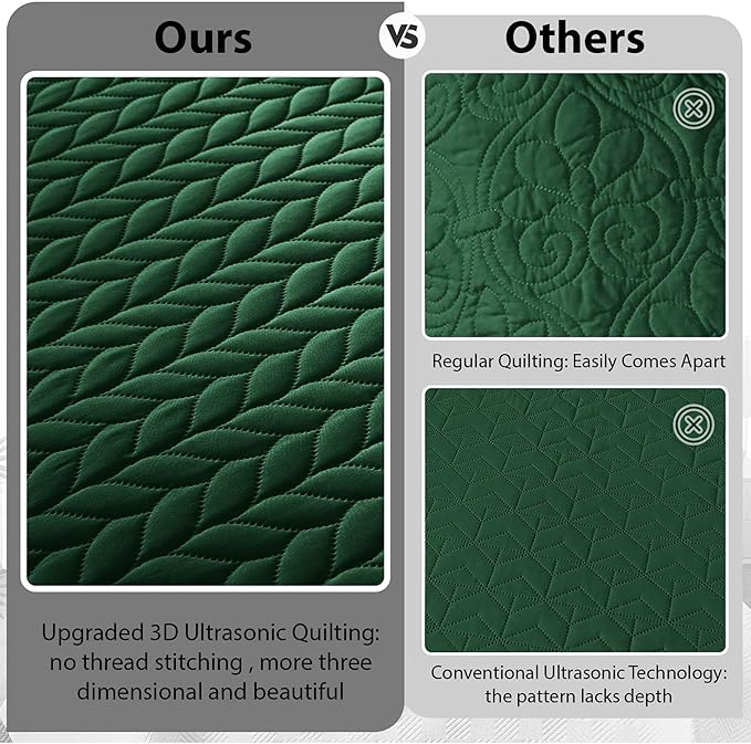 IR Imperial Rooms King Quilt Bedding Set Size (106" x 96") + 2 Pillow Shams (20" x 36"+ 2") - 3 Pcs All Season Lightweight Reversible Microfiber Coverlet Embossed Quilt Bedspread (Emerald)