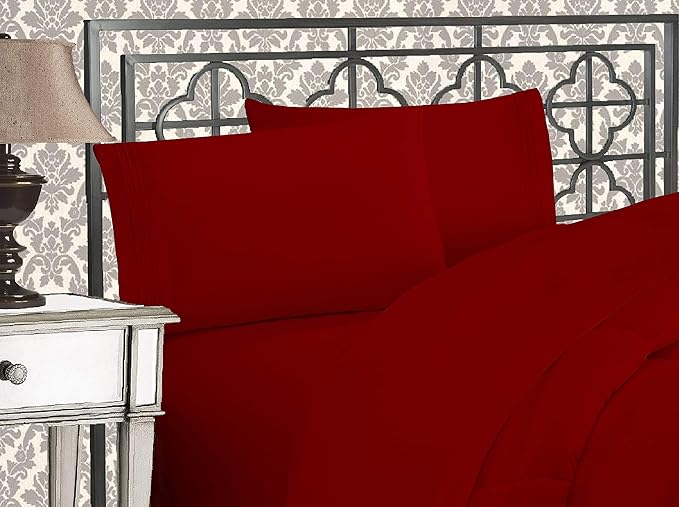 Elegant Comfort 1500 Premier Hotel Quality 4-Piece Bed Sheet Sets, Deep Pockets - Luxurious Wrinkle Free & Fade Resistant, California King, Burgundy