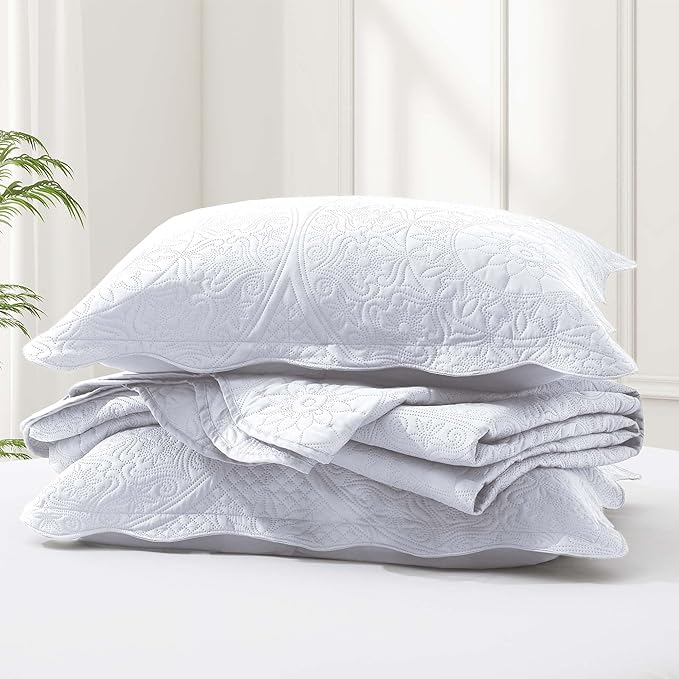 IR Imperial Rooms 8 Pack California King Quilt Bedding Set (118"x106") - Bulk Wholesale for Hotels, Guest Bedroom & Airbnbs - Microfiber Reversible Floral Embossed Quilts Bedspreads (White)