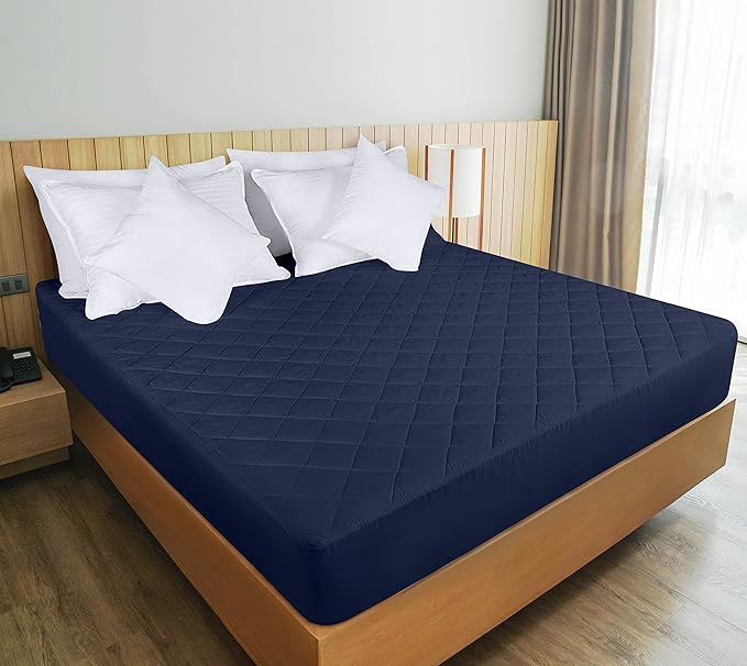 Utopia Bedding Quilted Fitted Mattress Pad, Queen Size, Elastic Fitted Mattress Topper Protector and Cover with Deep Pocket Stretches up to 16 Inches, Machine Washable (Navy)