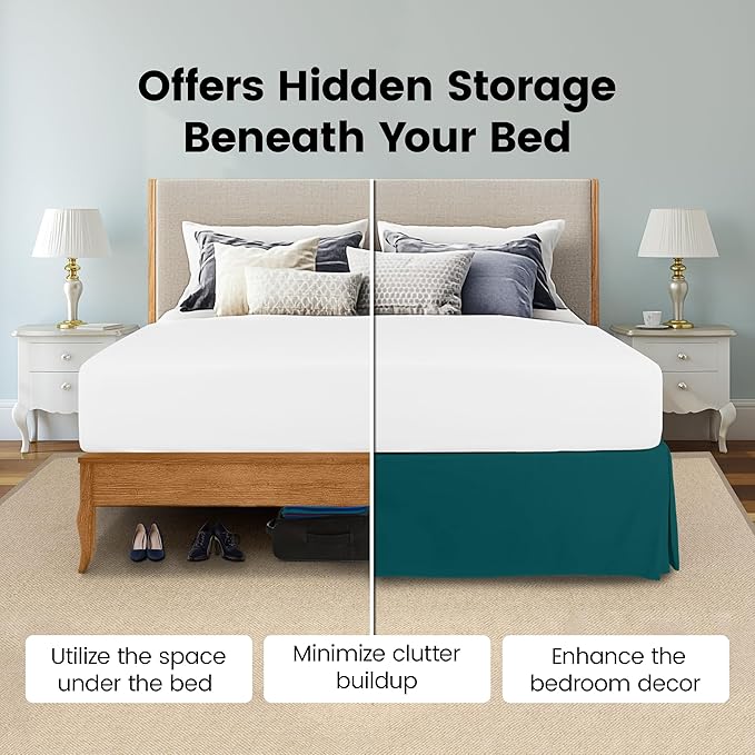 Utopia Bedding Full Bed Skirt - Soft Quadruple Pleated Ruffle - Easy Fit with 16 Inch Tailored Drop - Hotel Quality, Shrinkage and Fade Resistant (Full, Teal)