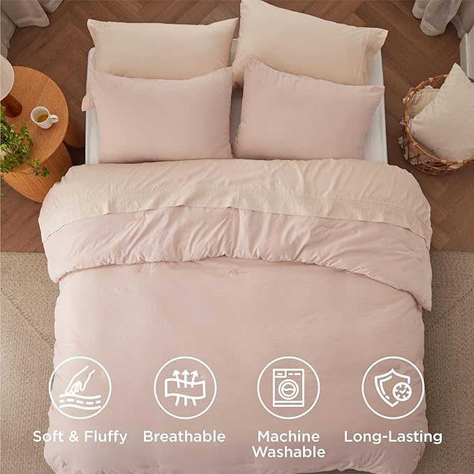 Bedsure Twin/Twin XL Comforter Set, Light Pink Soft Prewashed Bedding for All Seasons, 2 Pieces GentleSoft™ Bed Set, 1 Lightweight Comforter (68"x88") and 1 Pillowcase (20"x26")