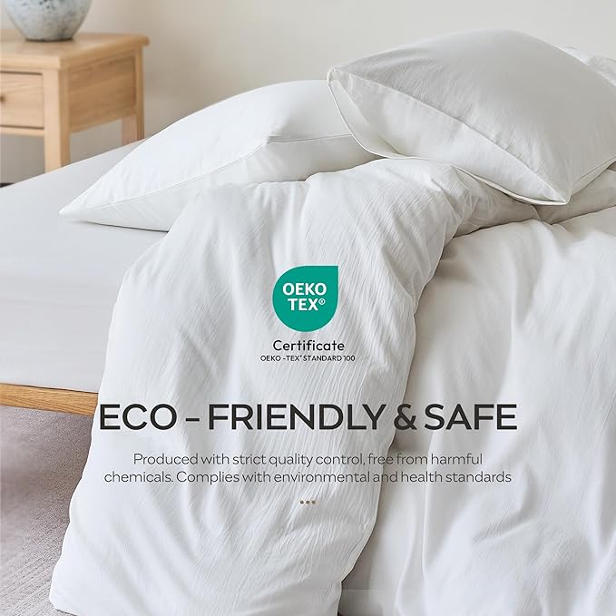 JELLYMONI White Duvet Cover Super King Size - 100% Washed Cotton Lightweight Cooling Comforter Cover, 3 Pieces Soft Bedding Set with Zipper Closure (Off White, 116"x98")