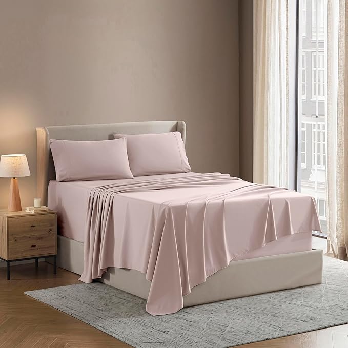 Nestl Queen Sheet Set - Luxury 1800 Ultra-Soft Microfiber Bed Sheets - Double Brushed - Deep Pockets - Easy Fit - 4 Piece Set - Bedding Sheets & Pillowcases (Queen, Peach Beige)