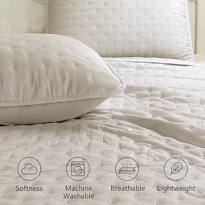 ROARINGWILD Beige Twin Size Quilt Bedding Set with 1 Pillow Sham, Lightweight Soft Microfiber Bedspread Coverlet, Thin Comforter Bed Cover for All Season, 2 Pieces, 68x90 inches