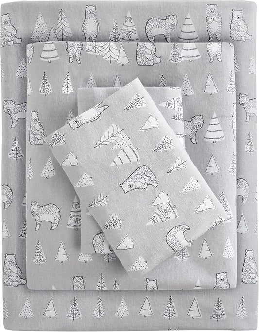 True North by Sleep Philosophy Cozy Flannel Warm 100% Cotton Sheet - Novelty Print Animals Stars Cute Ultra Soft Cold Weather Bedding Set, Twin, Bear 3 Piece