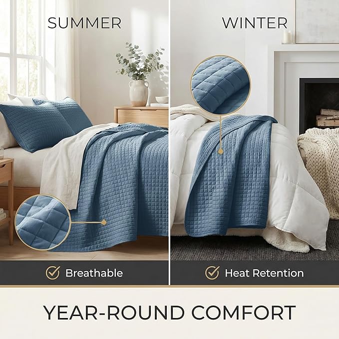 Southshore Fine Living, Inc. Twin Size Summer Quilts, Soft Microfiber Lightweight Bedspread, Stain & Pet Hair Resistant Bedding, XL Twin Quilt Coverlet with Pillow Sham, Coronet Blue