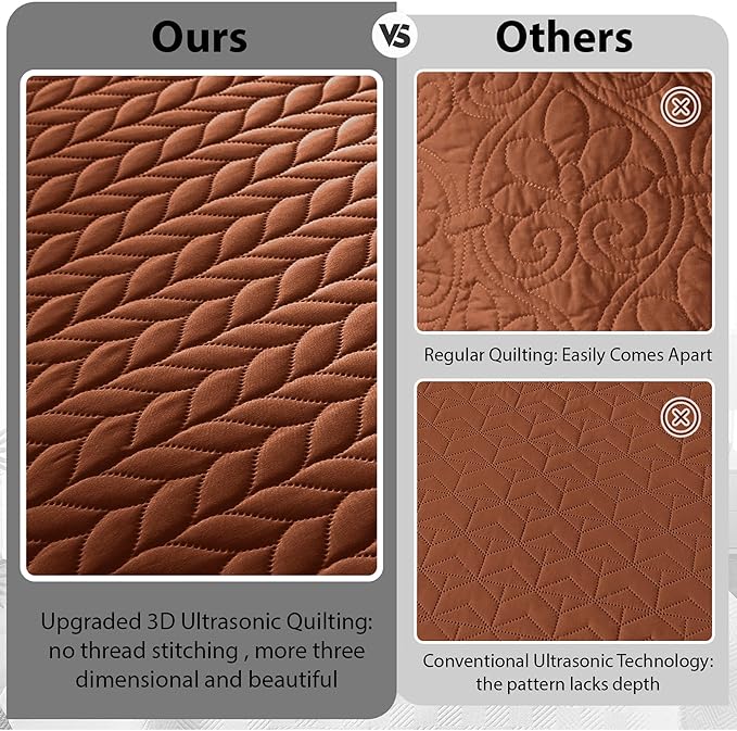 MOONLIGHT20015 Quilt King Size (106" x 96") with 2 Pillow Shams (20" x 36"+2") for All Seasons - 3 Pcs Lightweight Bedding Set Reversible Coverlet Embossed Quilted Bedspread (Rust)