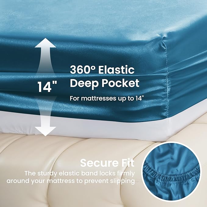 Love's cabin Twin XL Satin Sheet Sets - 3 Piece Teal Silky Bed Sheets with Deep Pockets, Luxury Silk Feel Satin Sheet Set Twin XL (1 Flat Sheet,1 Fitted Sheet,1 Pillow case)