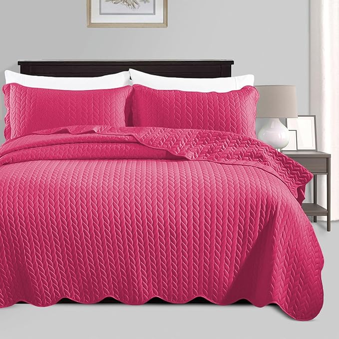 IR Imperial Rooms California King Quilt Bedding Set Size (118"x106") + 2 Pillow Shams (20" x 36"+ 2") - 3 Pcs All Season Reversible Microfiber Coverlet Embossed Quilt Bedspread (Pink)