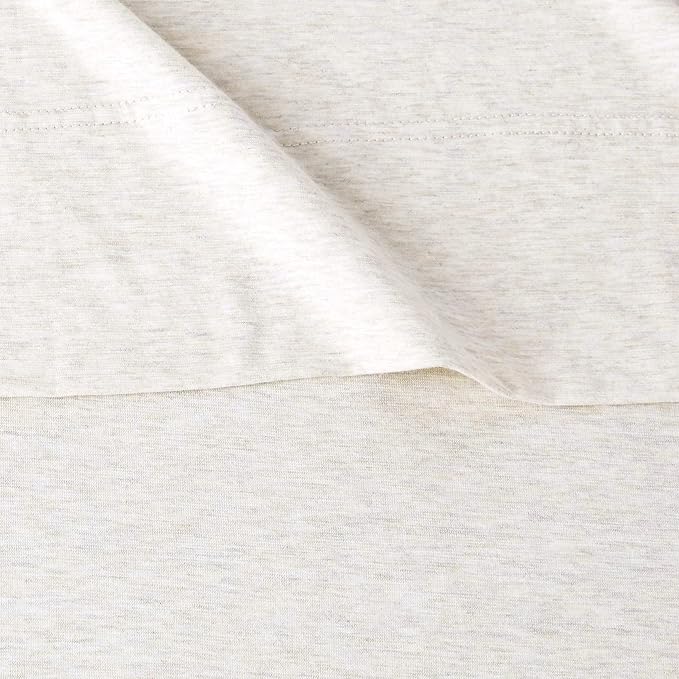 Amazon Basics 4-Piece Soft, Breathable 100% Cotton Jersey Knit Bed Sheet Set with Deep Pockets, Includes Flat and Fitted Sheets, Pillowcase, Queen, Oatmeal, Solid