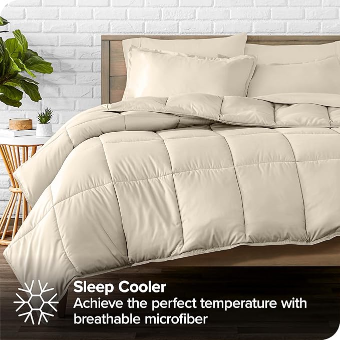 Bare Home Bed-in-A-Bag 7 Piece Comforter & Sheet Set - Full - Goose Down Alternative - Ultra-Soft 1800 Premium - Bedding Set (Full, Sand/Sand)