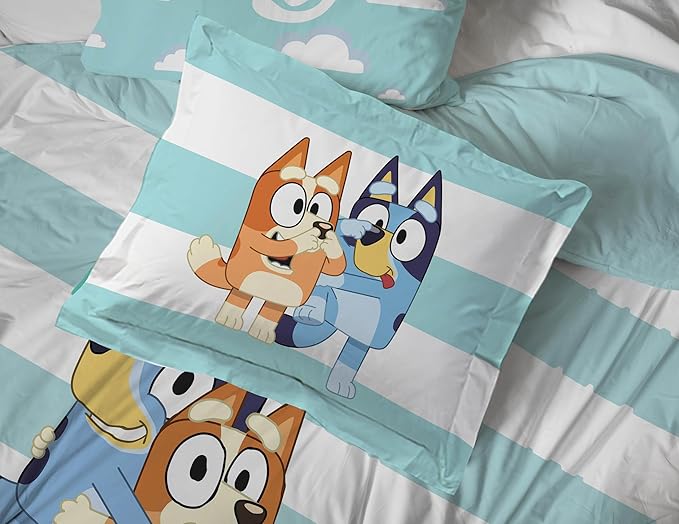 Jay Franco Bluey & Bingo 7 Piece Queen Size Bed Set - Includes Comforter & Sheet Set - Super Soft Kids Bedding Fade Resistant Microfiber