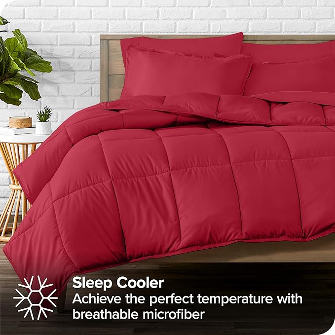 Bare Home Bed-in-A-Bag 7 Piece Comforter & Sheet Set - Full XL - Goose Down Alternative - Ultra-Soft 1800 Premium Bed Set (Full XL, Red/Red)