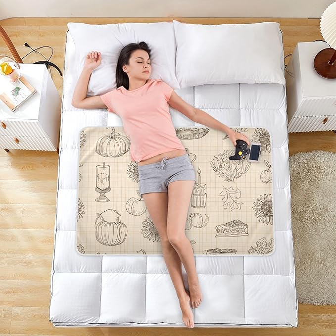 Waterproof Bed Pad Reusable Changing Pad Toddler Mattress Protector Large Pee Pad Baby Diaper Pad Soft Washable Liner Khaki Sketch Pumpkin Thanksgiving