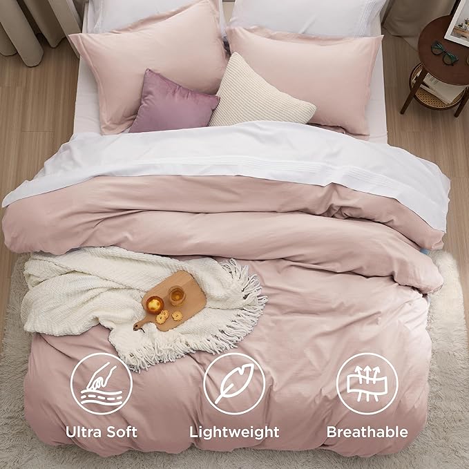 Bedsure Rose Pink Duvet Cover King Size - 3 Pieces Prewashed Extra Soft Bedding Set, Includes 1 Duvet Cover 104x90 Inches with Zipper Closure & 2 Pillow Shams, Comforter Not Included