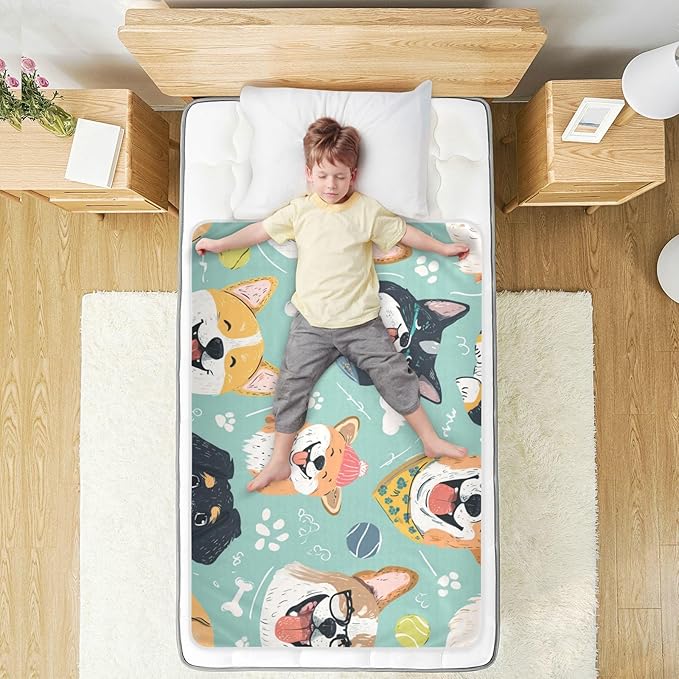 Waterproof Bed Pad Reusable Changing Pad Toddler Mattress Protector Large Pee Pad Baby Diaper Pad Soft Washable Liner Green Dog Ball
