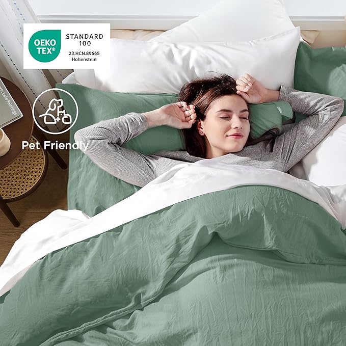 Bedsure Sage Green Duvet Cover King Size - 3 Pieces Prewashed Cotton-Like Polyester Extra Soft Bedding Set, Includes 1 Duvet Cover 104x90 Inches with Zipper Closure & 2 Pillow Shams, No Comforter