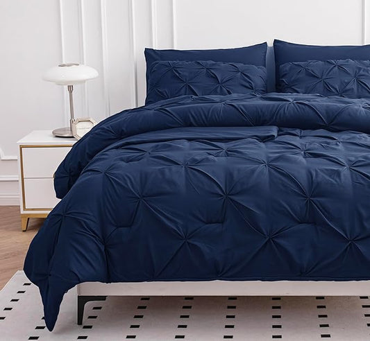 LANE LINEN Twin XL Comforter - Set of 5 Pc - Pintuck Bed-in-a-Bag - Bedding Set with Comforter, Flat & Fitted Sheets, Pillowcase & Sham – Very Soft, Warm & Durable Comfort for Everyday Use - Navy Blue | Hotel luxury feel, Warm cozy comfort, Everyday us...