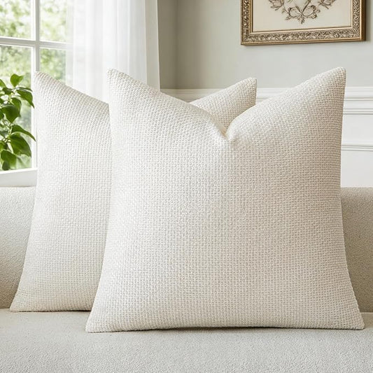 a moment Ivory Chenille Throw Pillow Covers 20x20 Inch Pack of 2 Modern Decorative Throw Pillow Covers Farmhouse Cross Covers Home Decor for Sofa Bedroom Living Room