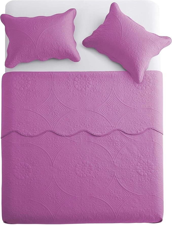 MOONLIGHT20015 10 Pack Queen Quilt Bedding Set (90" x 96") - Bulk Wholesale for Hotels, Guest Bedroom & Airbnbs - Lightweight Microfiber Reversible Floral Embossed Quilts Bedspreads (Purple)