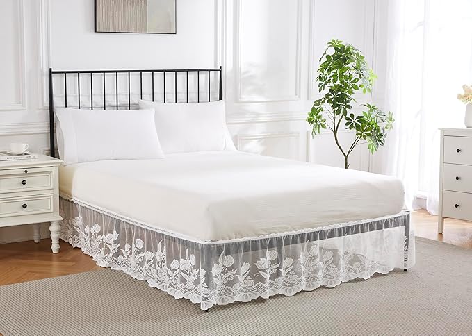 WARM HOME DESIGNS Queen Size Bed Skirt for Bed. Our White Bed Skirt Goes Great with Farmhouse or Victorian Bedding for Any Bedroom Decor. DO White Queen