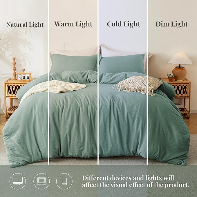 MILDLY Super Soft Duvet Cover 2pcs - 100% Washed Microfiber Sage Green Comforter Cover Set with Zipper Closure & Corner Ties (No Comforter)