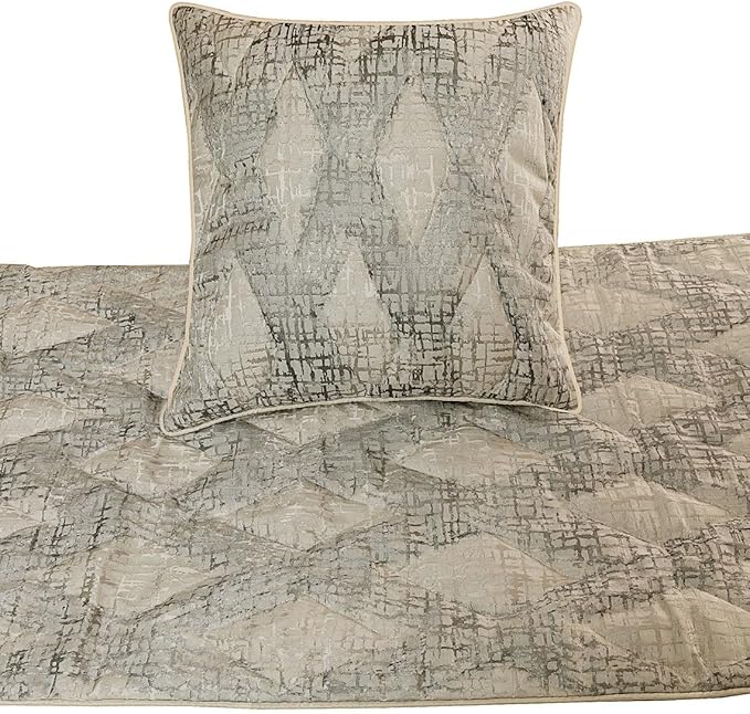 The HomeCentric King Queen Twin Grey Decorative Twin 53"x18" Bed Runner with 2 Pillow Cover, Quilted Bed Scarf on Jacquard Fabric - Graphitti Grey
