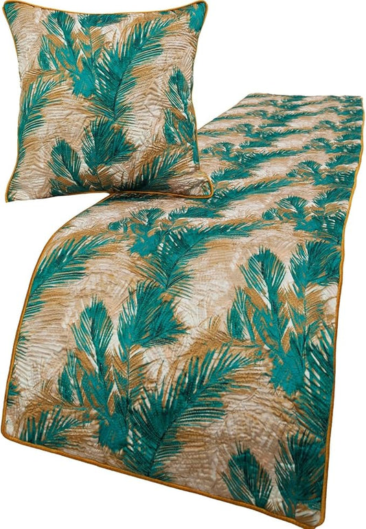 The HomeCentric King/Queen/Twin Green Decorative King 90"x18" Bed Runner Without Pillow Cover, Plam Leaves & Quilted Bed Scarf on Satin Fabric - Palms