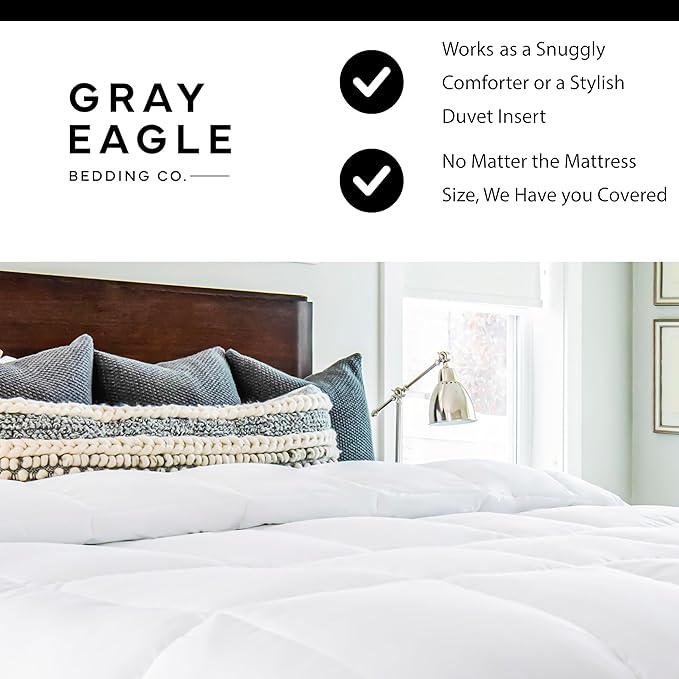 Gray Eagle Oversized King Comforter 120x120 – Extra Large Synthetic Down Alternative Comforter – Ultra Soft Microfiber, All-Season, Lightweight & Fluffy – Hotel-Quality, Machine Washable, White