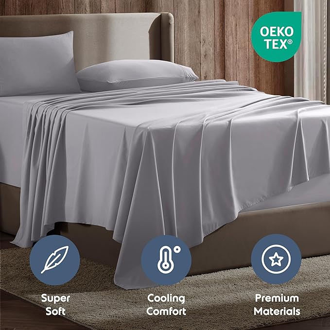 Nestl Full XL Sheet Set - Luxury 1800 Ultra-Soft Microfiber Full Extra Long Bed Sheets - Double Brushed - Deep Pockets - Easy Fit - 4 Piece Set - Bedding Sheets & Pillowcases (Full XL, Grey Lavender)